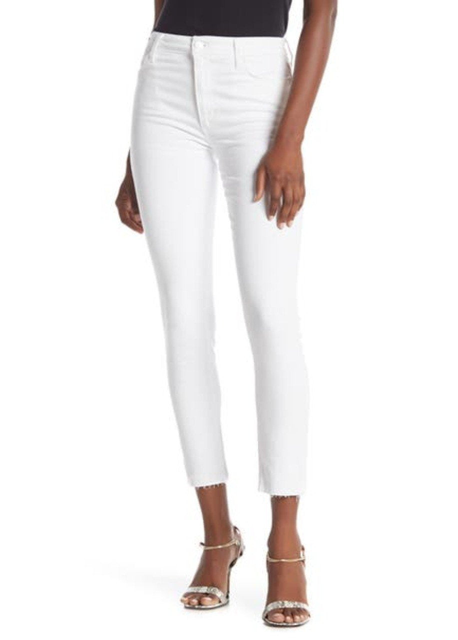 WHITE HIGH RISE SKINNY ANKLE CUT HEM