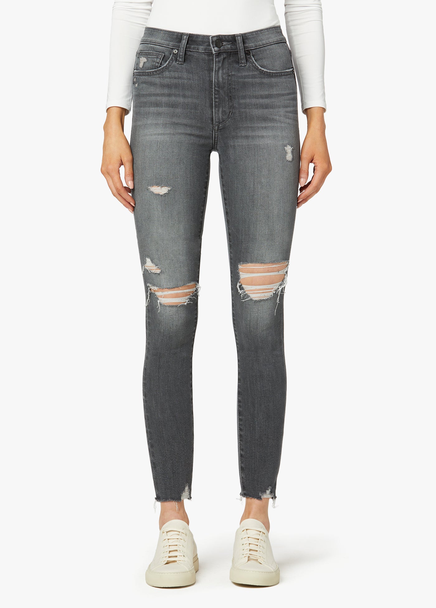 HIGH RISE SKINNY ANKLE DESTR. W CUT