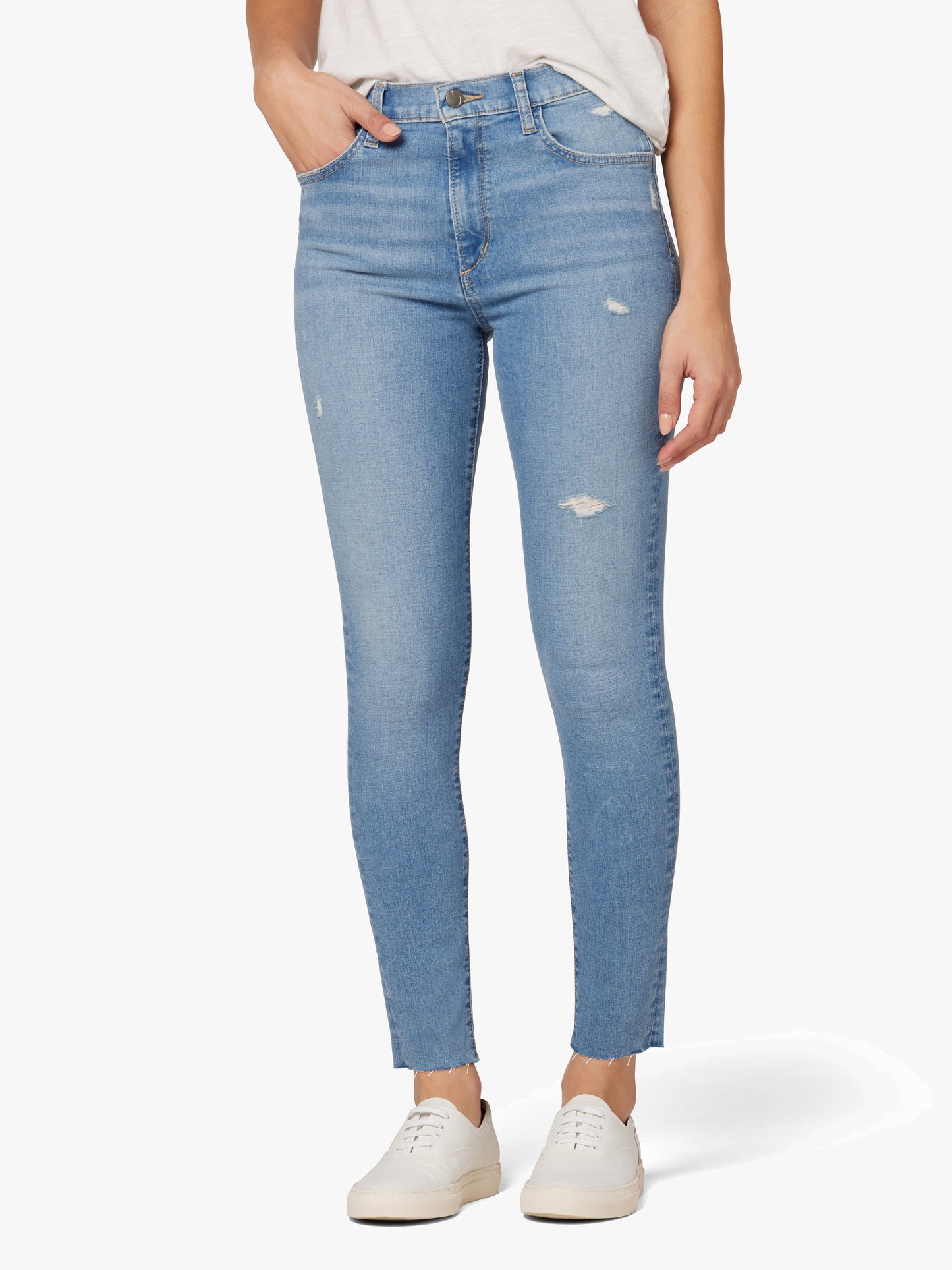 HIGH RISE SKINNY ANKLE W/ DEST AND CUT