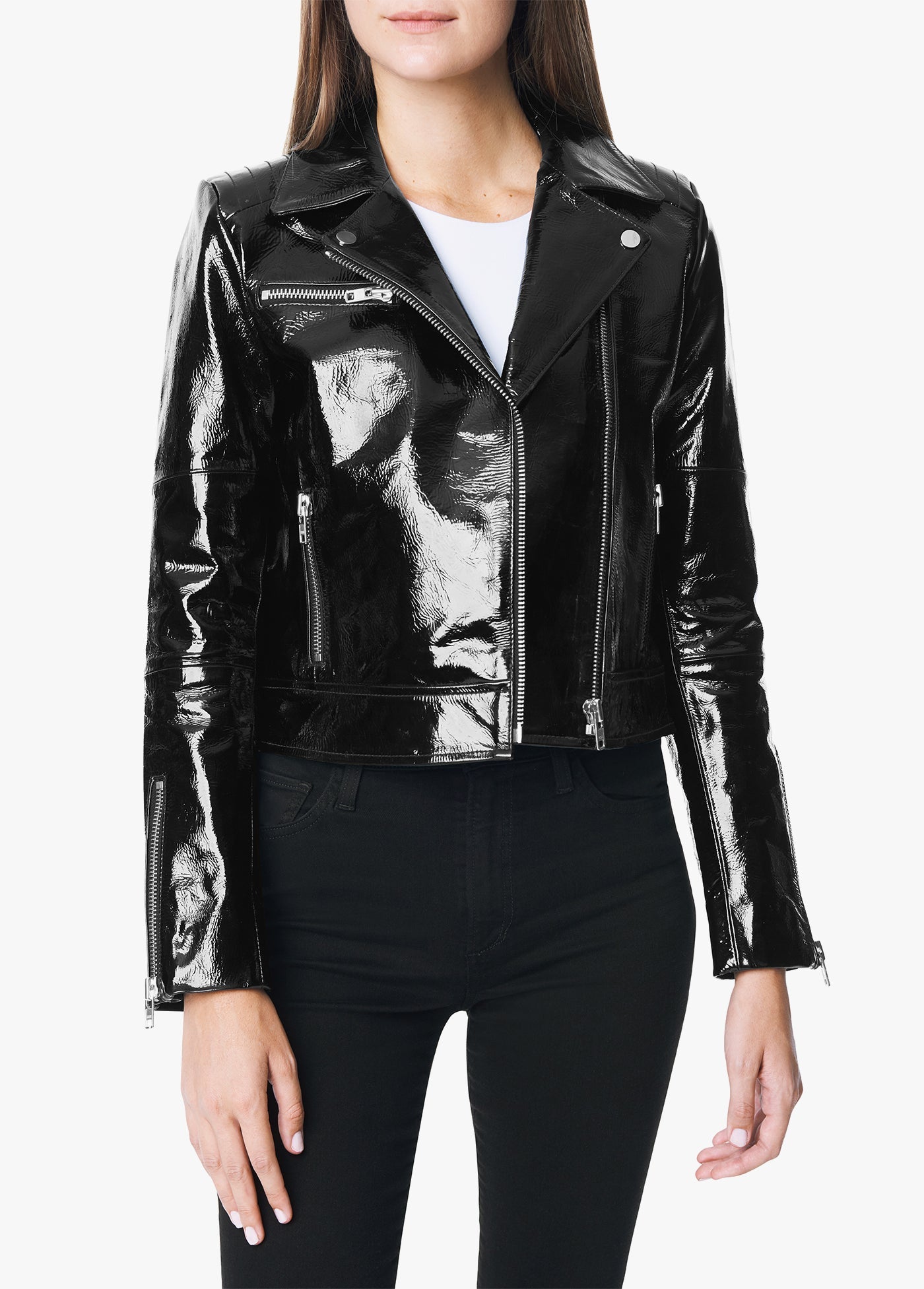 DYLAN PATENT LEATHER ZIP MOTO JACKET