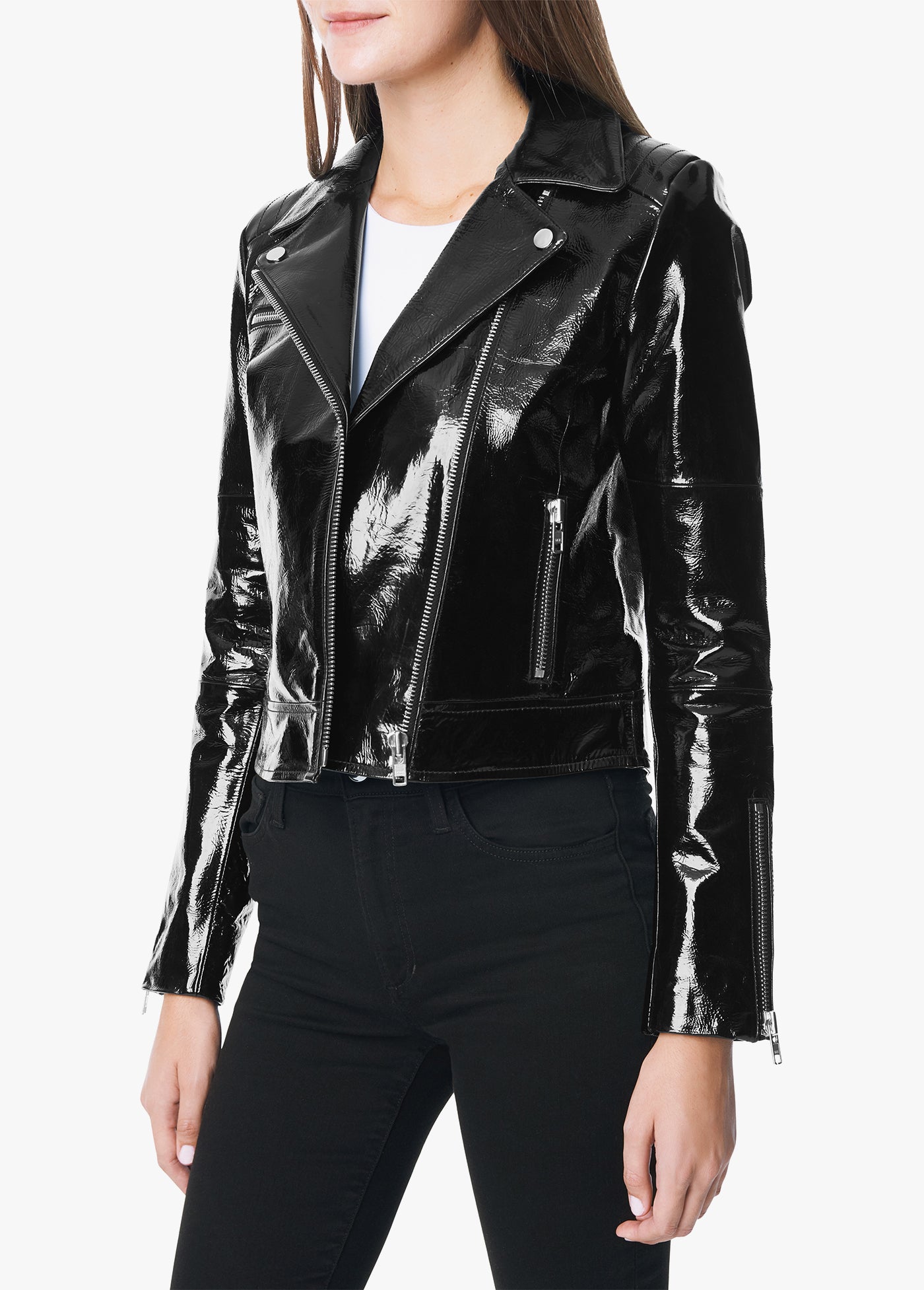 DYLAN PATENT LEATHER ZIP MOTO JACKET